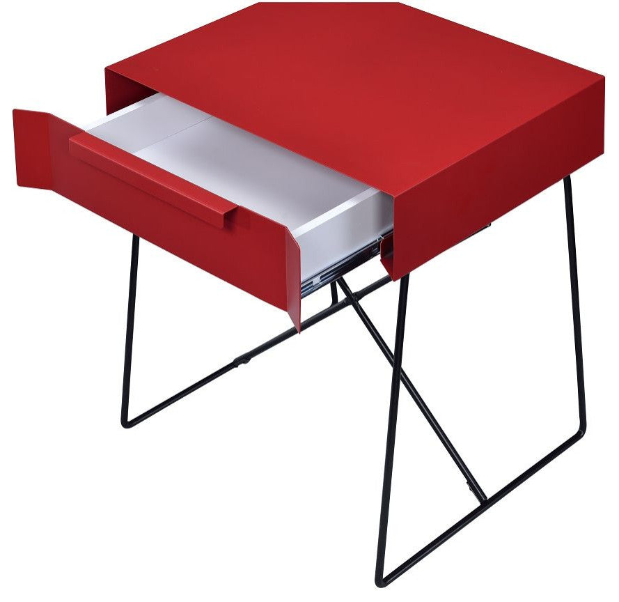 Red Modern Metal End Table With Drawer