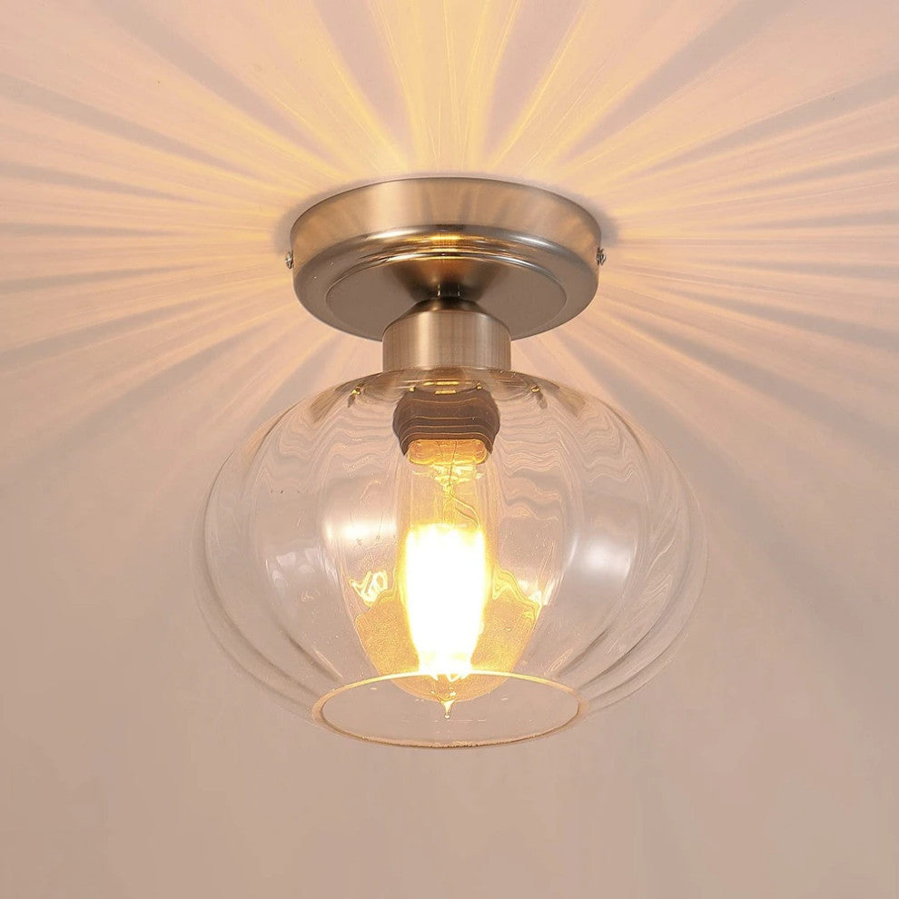 Modern Glass Semi Flush Mount Ceiling Light, Chrome