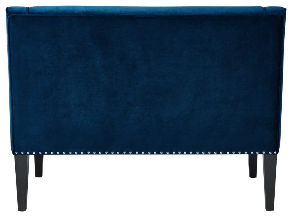 45" Navy Blue And Brown Upholstered Velvet Bench