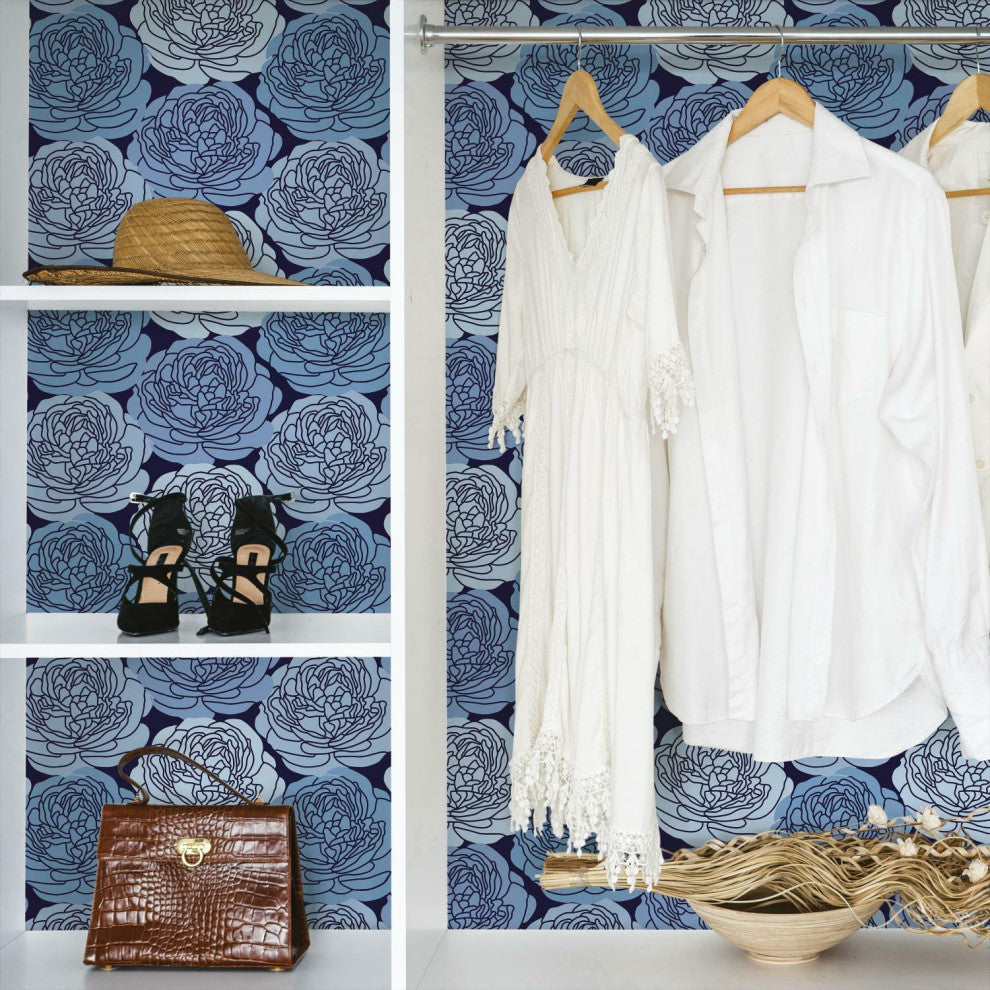Blue & Black Bed Of Roses Peel & Stick Wallpaper
