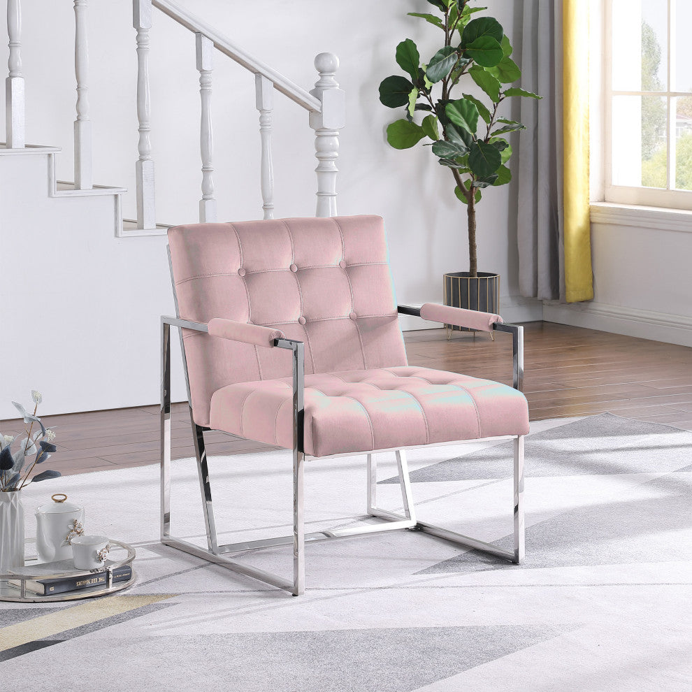 Louie Modern Arm Chair with Silver Frame, Pink