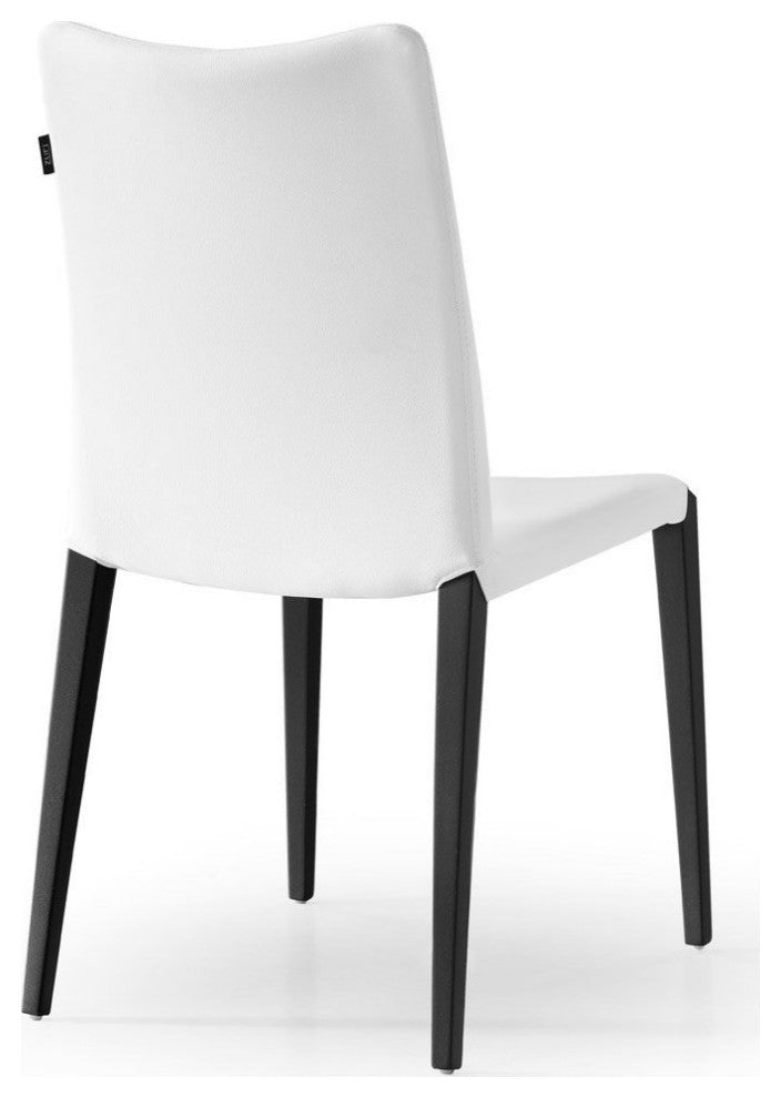 Modern Jordan Dining Chair in White Leatherette and Matte Black Steel Base