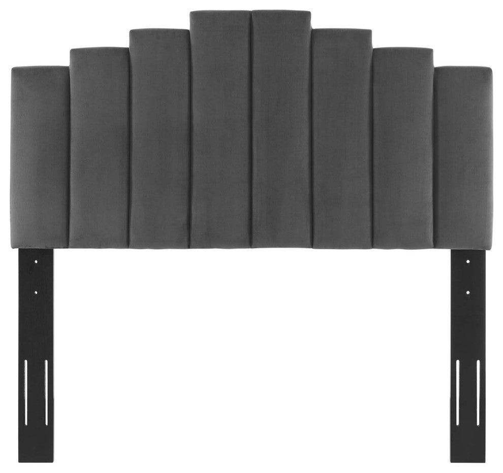 Platform Bed Frame, Full Size, Velvet, Dark Gray, Modern Contemporary