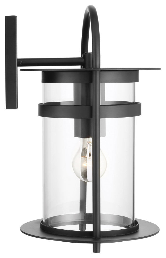 Bracer 1-Light Large Wall Lantern, Matte Black/Clear Glass
