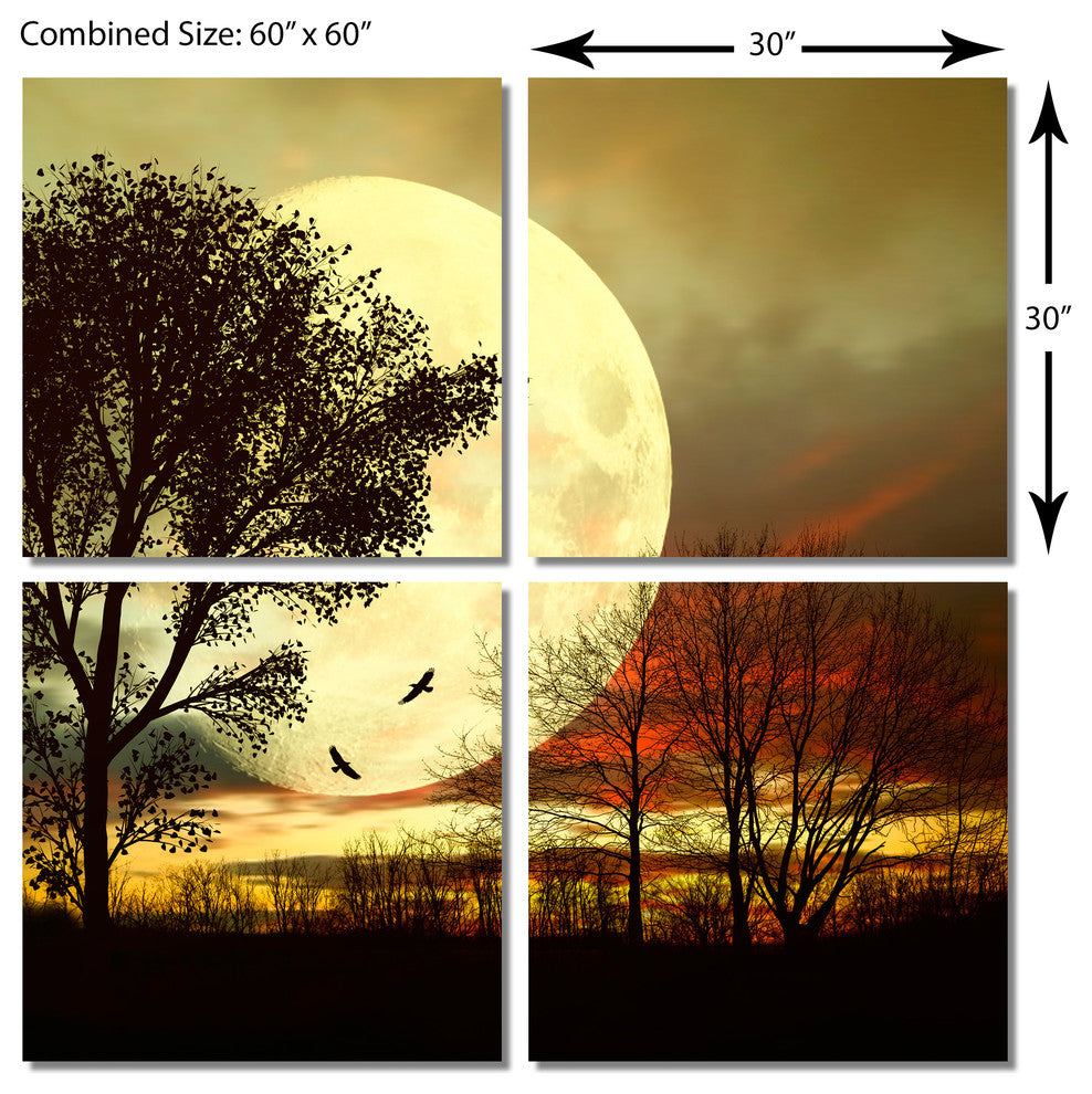 Full Moon Behind A Tree Metal Print 4 Panel Split Quad Hd Aluminum