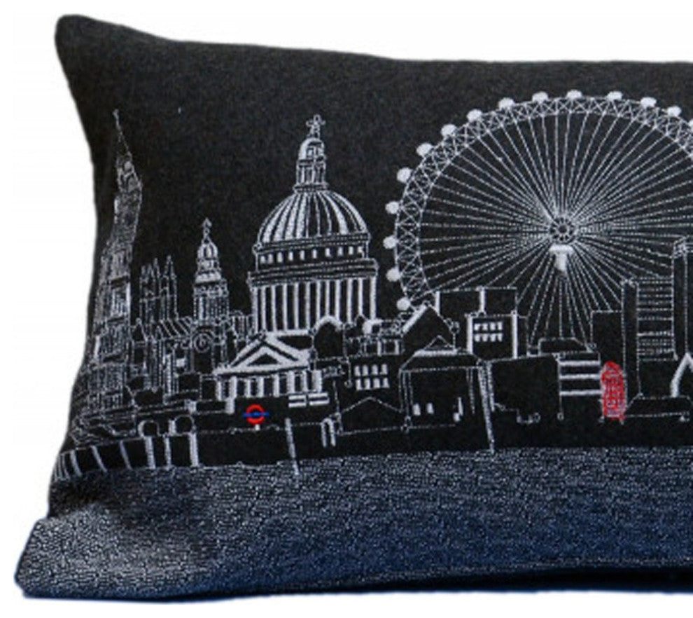 35" Black London Nighttime Skyline Lumbar Decorative Pillow