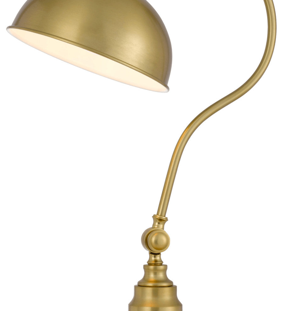 25" Antiqued Brass Metal Desk Table Lamp With Antiqued Brass Dome Shade