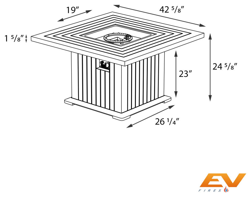EvFires 43" Aluminum Fire Pit Table, Gray Fire Pit Only
