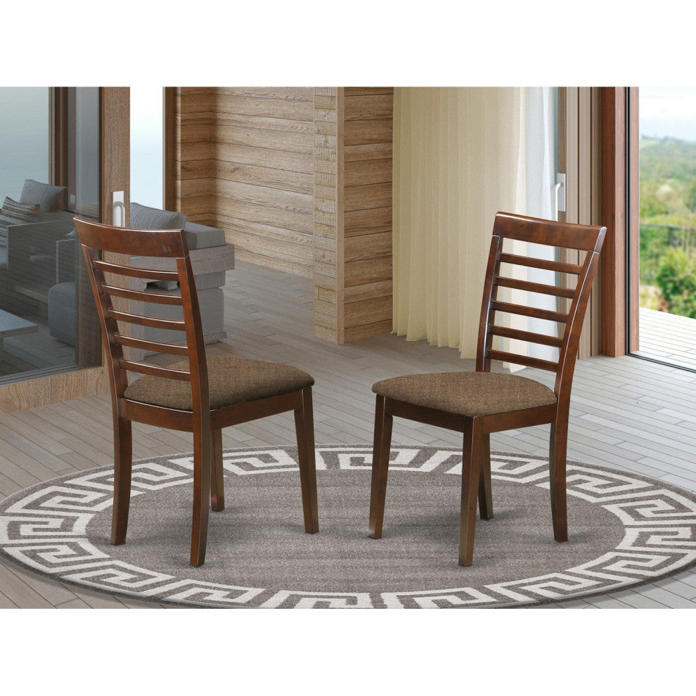 Milan Kitchen Chair With Linen Upholstery Seat Mahogany Finish Set of 2