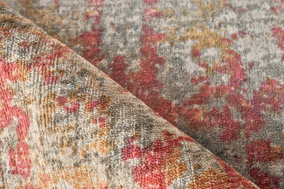 Antolini Handmade Hand Loomed Bamboo Silk and Cotton Green/Rust Area Rug