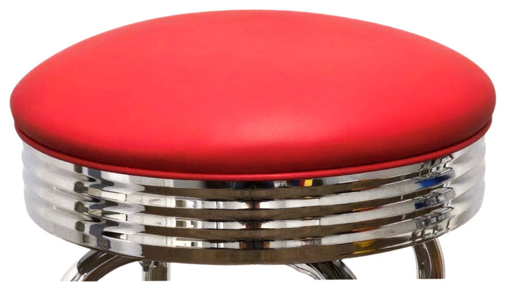 Retro Home Single Ring Chrome Pan 24" Swivel Counter Stool, Red