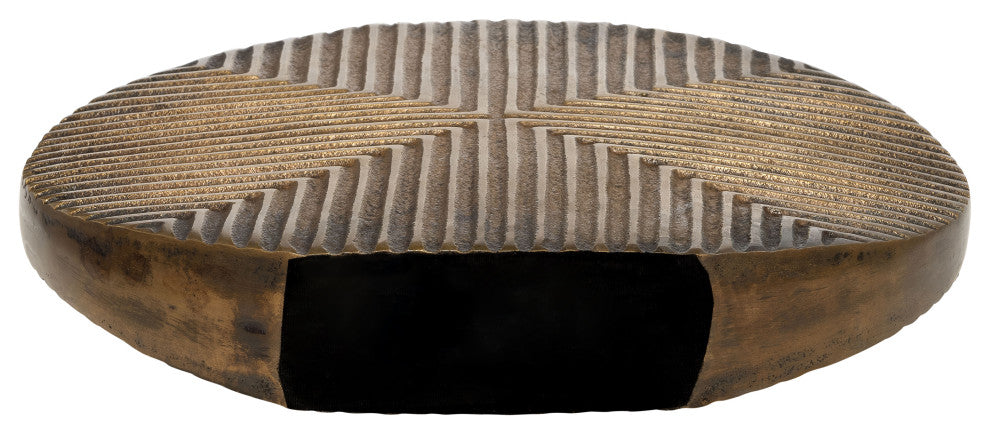 Metal, 13"H Round Ribbed Vase, Brass Antique