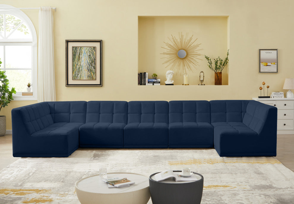 Relax Velvet Upholstered 7-Piece U-Shaped Modular Sectional, Navy