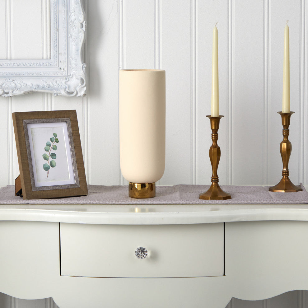 12.75" Elegance Ceramic Cylinder Vase With Gold Accents