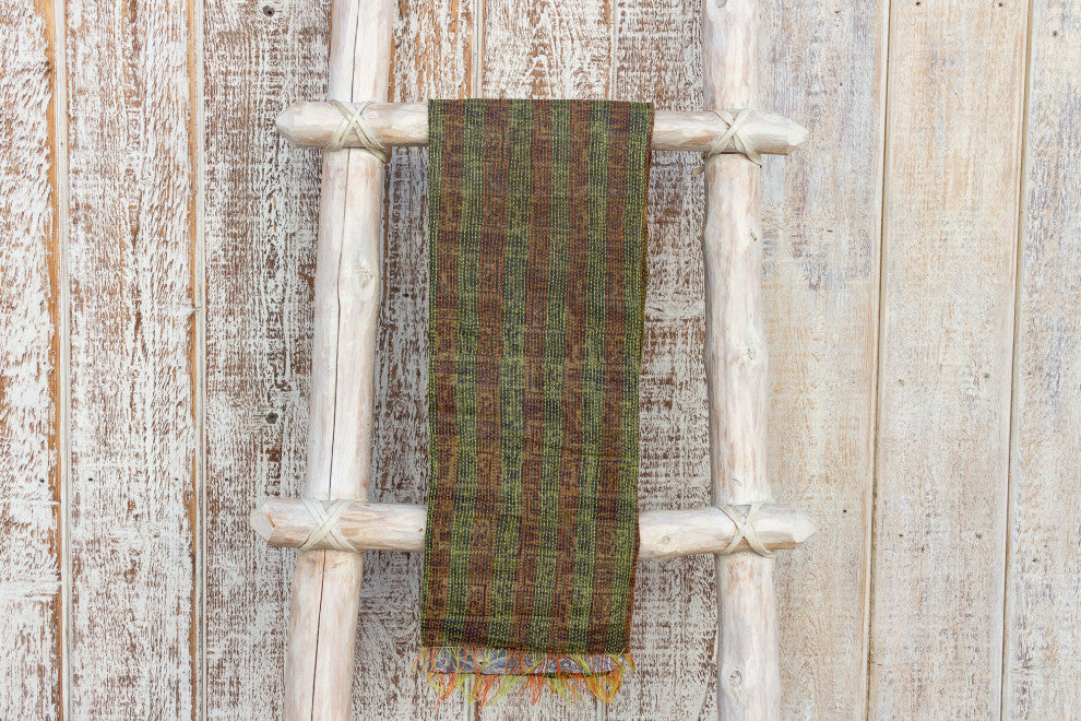 Silk Kantha Throw (Neon Stitching)