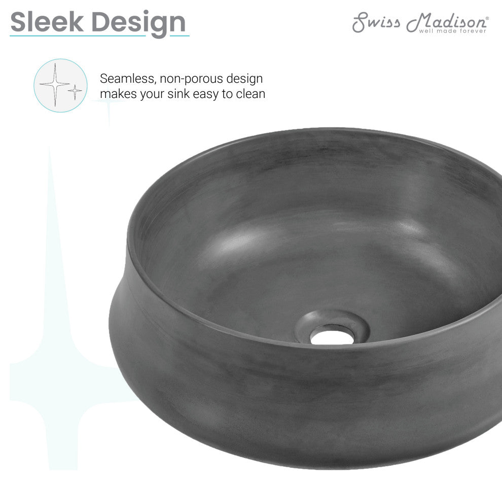 Lisse 17.5" Round Concrete Vessel Bathroom Sink, Dark Gray