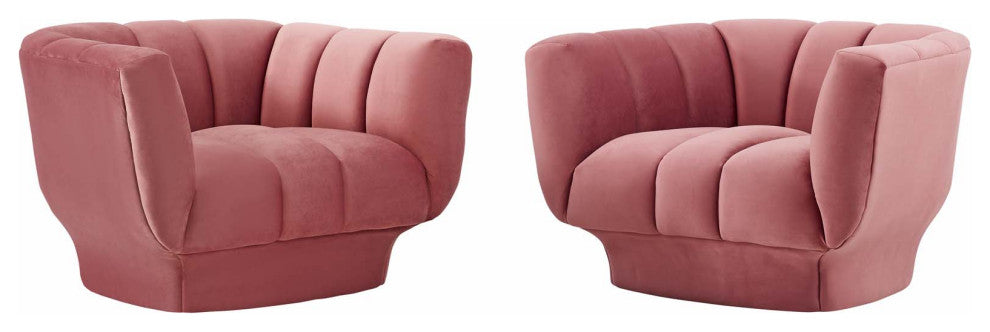 Tufted Armchair Accent Chair, Set of 2, Velvet, Pink, Modern, Lounge Hospitality