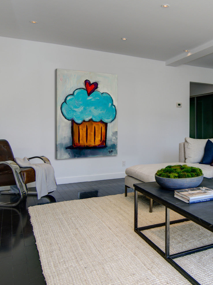 "Blue Cupcake" Painting Print on Canvas by Tori Campisi