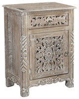 Delaney Carved 1 Door Nightstand, Limestone Gray, Left
