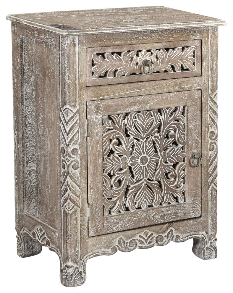 Delaney Carved 1 Door Nightstand, Limestone Gray, Left