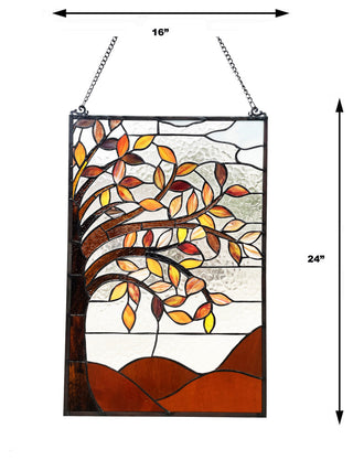 Autumnal Floral-Style Stained Glass Window Panel 24" Tall