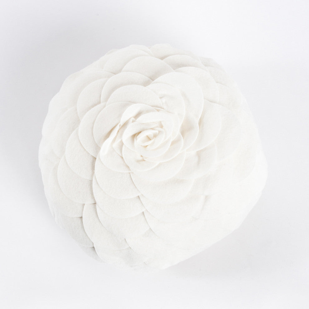 Circular Multicolor Flower Decorative 13"Round Throw Pillow, Ivory, 13"x13"