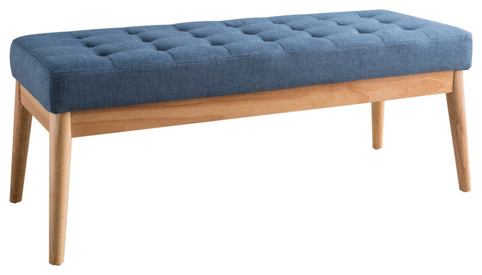 GDF Studio Mid-Century Modern Fabric Upholstered Bench, Air Force Blue