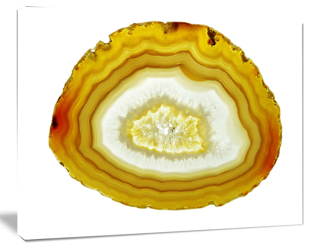 Yellow Agate with Geological Crystal, Large Abstract Canvas Artwork, 60"x28"