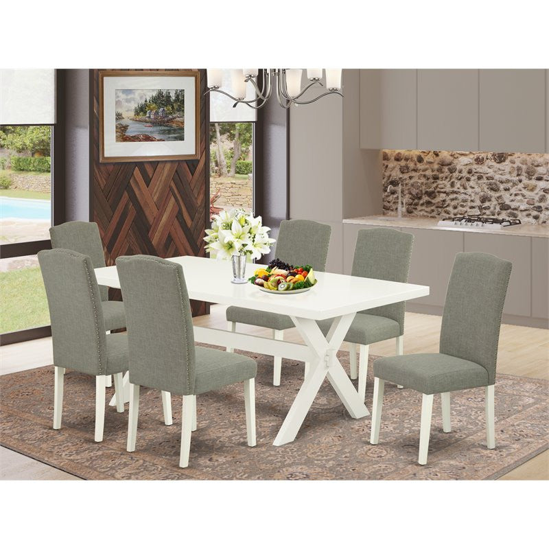 X027En206-7, 7-Piece Set, 6 Chairs and Table Solid Wood Frame