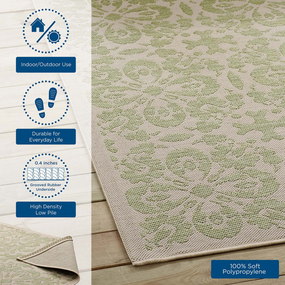 Vintage Area Rug Floor Carpet, Indoor Outdoor, Rectangular, 9x12, Green Beige