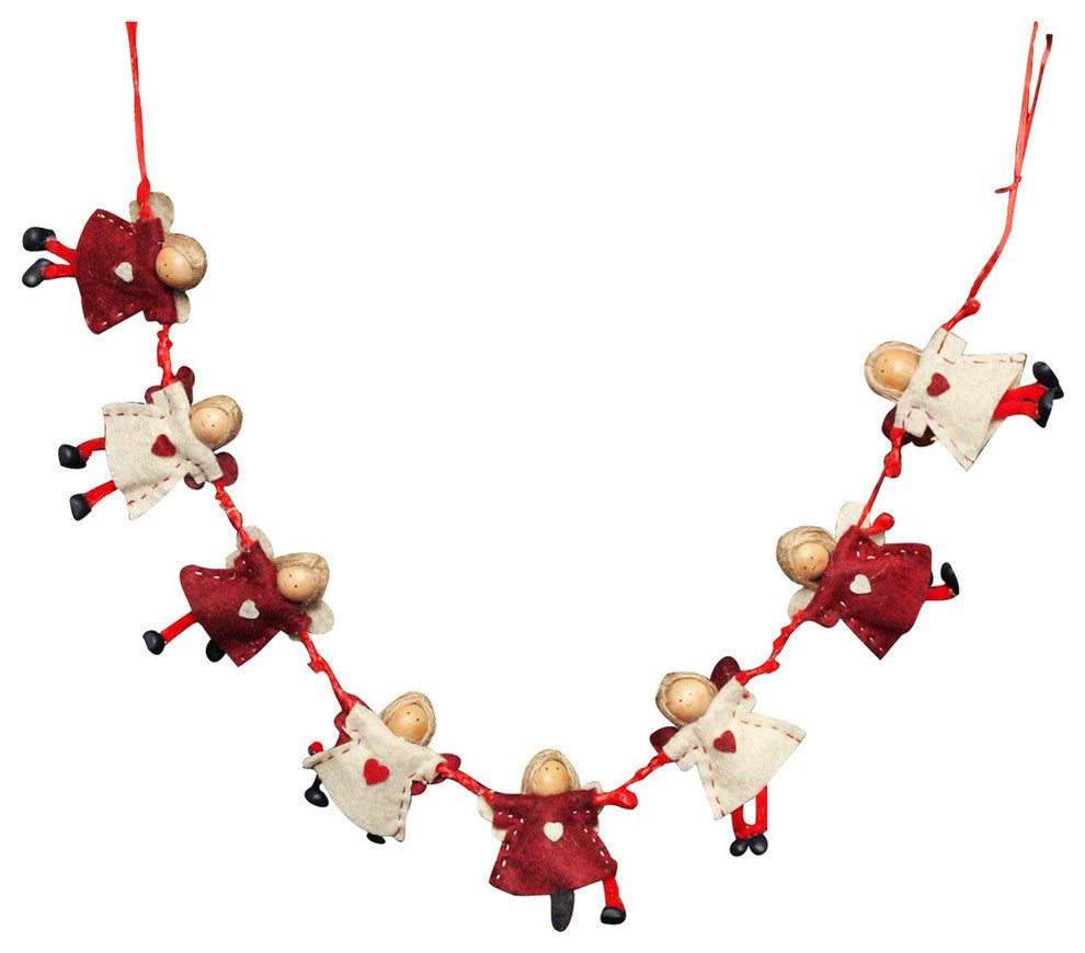 26" Decorative Unlit Plush Red and Beige Angel Dolls Christmas Garland