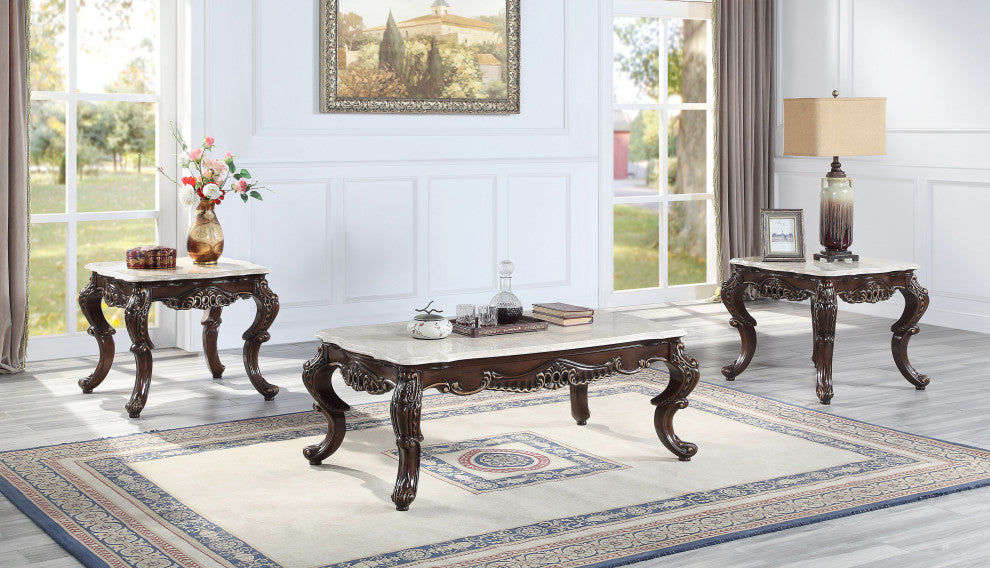 ACME Benbek End Table, Marble and Antique Oak Finish