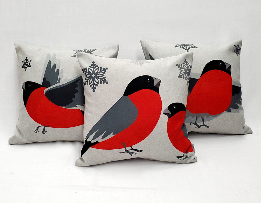 Winter Finch Peaceful Birds Christmas Pillow