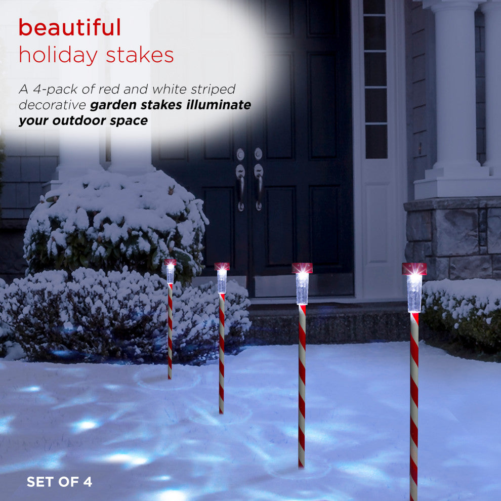 Solar Christmas Striped Pathway Garden Stake - Set of 4