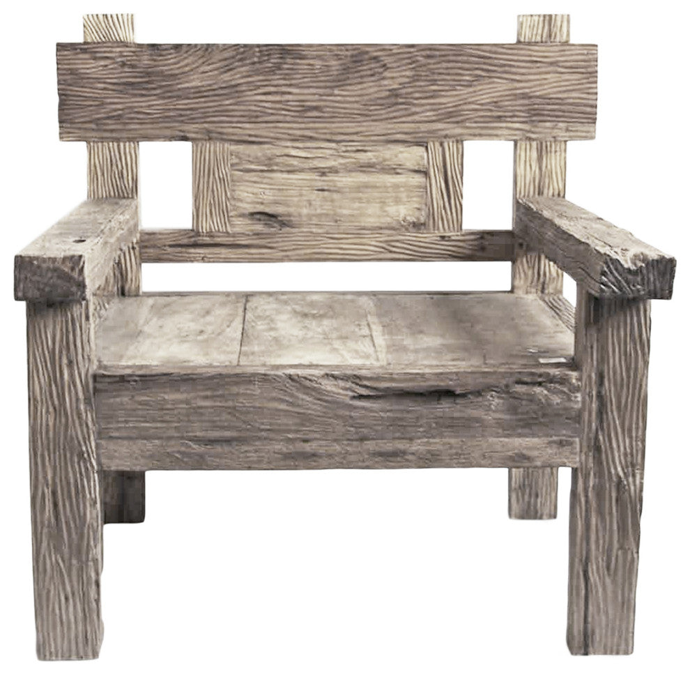 Outdoor Grey Teak Railway Wood Chair