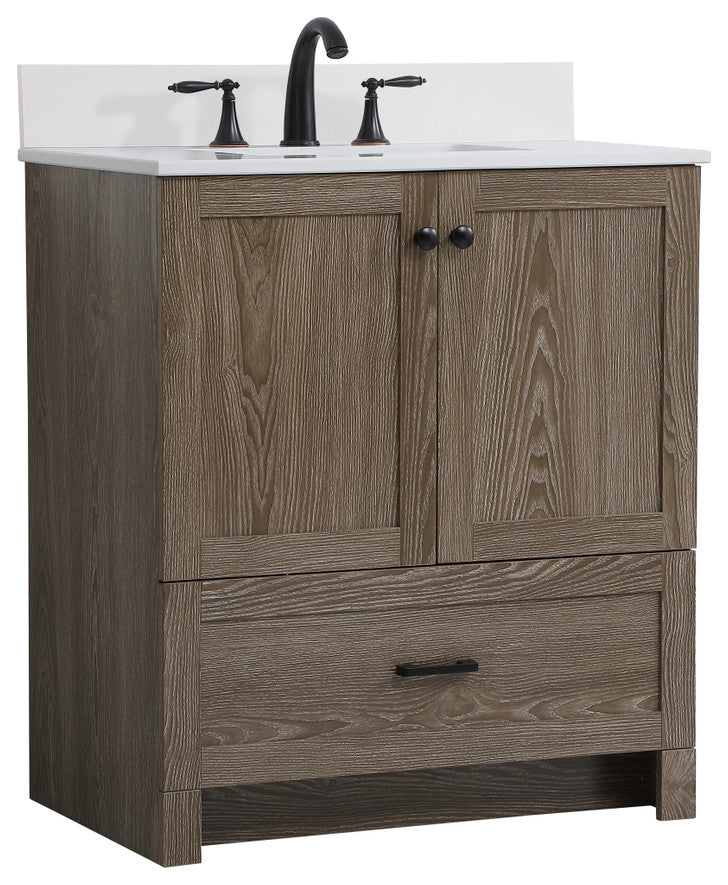 Home Living 30" Single Bathroom Vanity, Weathered Oak With Backsplash