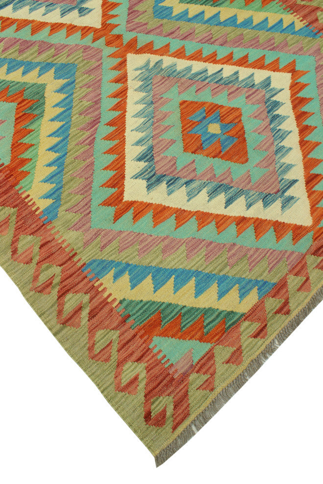 Sangat Flatweave Boran Brown/Lt. Green Rug, 4'0 x 6'0