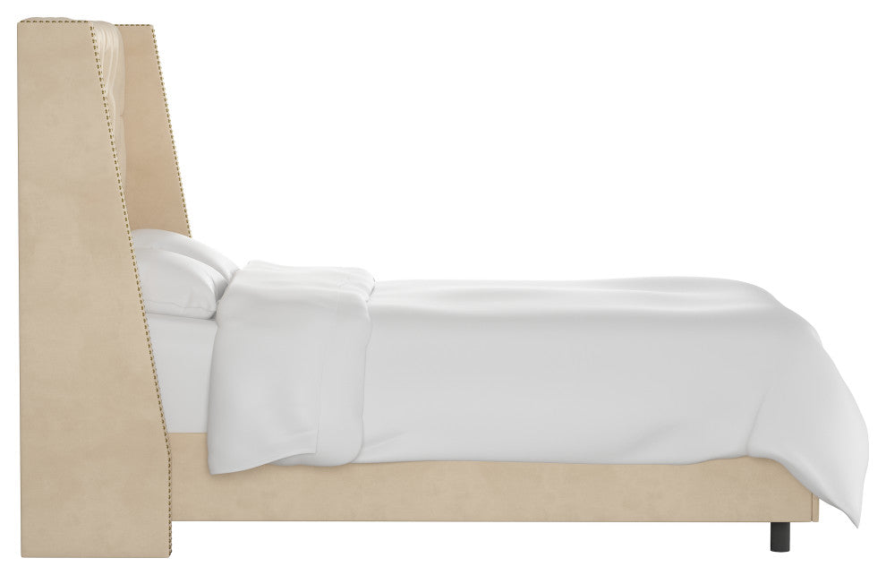 Williams Twin Nail Button Wingback Bed, Velvet Pearl