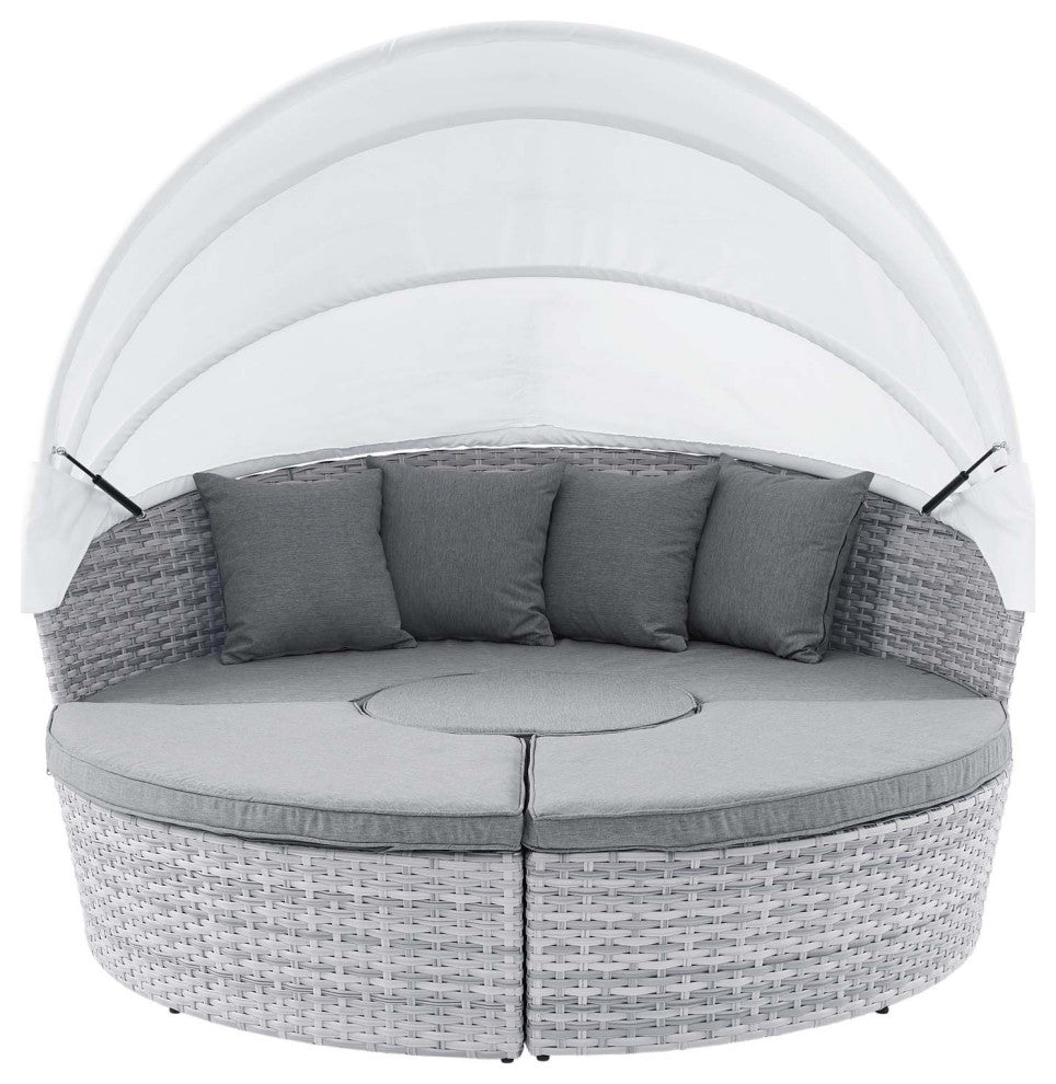 Lounge Daybed Sofa Bed, Gray, Rattan, Wicker, Modern, Outdoor Hospitality