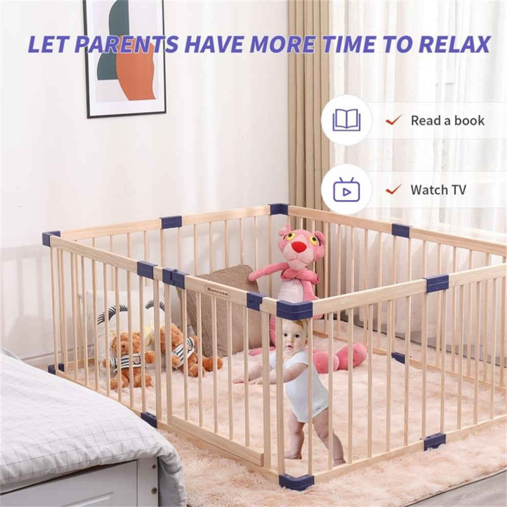 Pemberly Row Modern Baby Wood Safety Gate with Blue connector