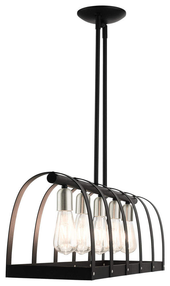 Textured Black Mid Century Modern, Industrial, Vintage, Rustic Linear Chandelier