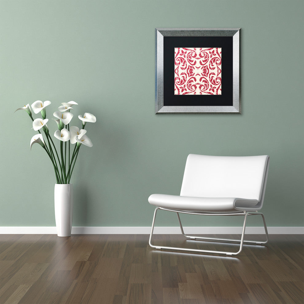 Color Bakery 'Damask Red' Matted Framed Art, Silver Frame, Black Mat, 16x16