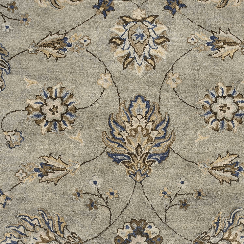 3' X 5' Grey Floral Vines Wool Area Rug