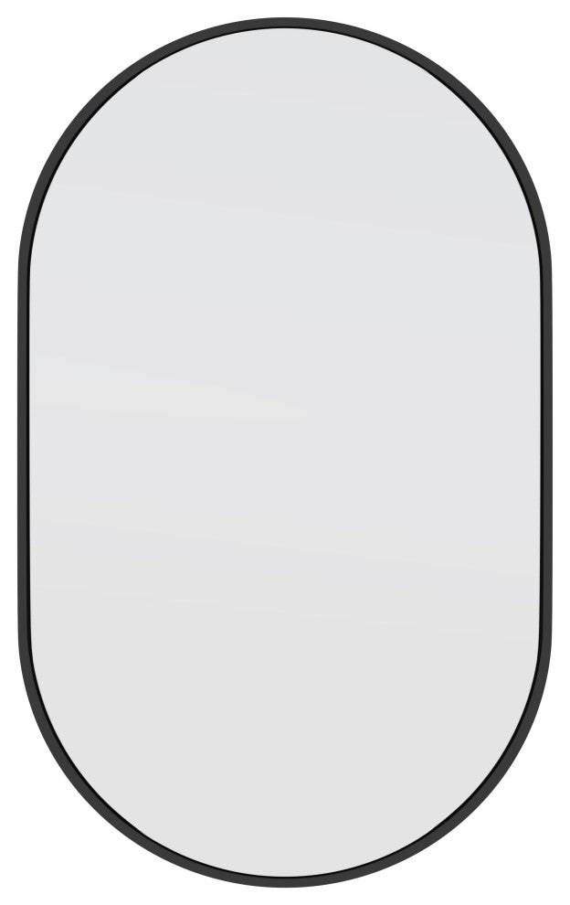 22" W X 36" H Pill Shape Stainless Steel Framed Mirror, Black