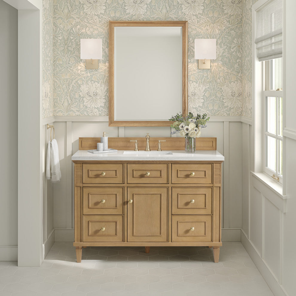 Lorelai 48" Single Vanity, Light Natural Oak, 3 CM White Zeus Top