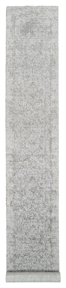 Gray Wool and Silk Broken Persian Design Hand Knotted XL Runner Rug, 2'7"x20'0"