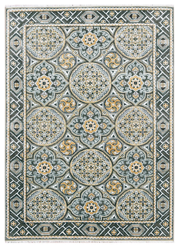 Taupe/Brown Silk Mughal Inspired Hand/Knotted Textured Wool Rug, 4'0"x6'2"
