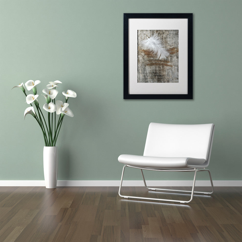 Cora Niele 'White Feather on Wood' Matted Framed Art