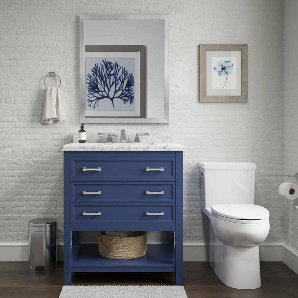 Affinity Bathroom Vanity With Carrara Marble Countertop, Blue, 31 in