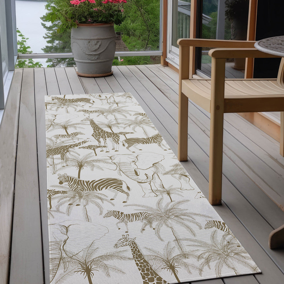 Indoor/Outdoor Tropics TC7 Grey Machine Washable 2'3" x 7'6" Runner Rug